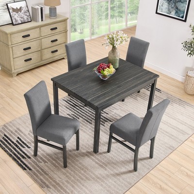 5 Pieces Dining Table & Chairs Set, 48" Kitchen Table and 4 Chairs, Dining Room Table with MDF Board & Metal Frame, Perfect for Small Space
