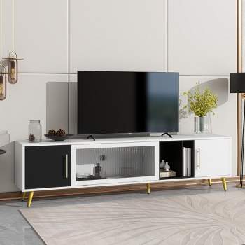 Elegant Fluted Glass Door TV Cabinet with Gold Metal Handles and Legs for TVs up to 80" - ModernLuxe