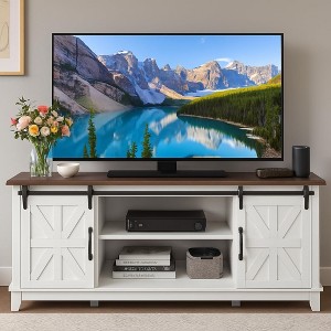 TV Stand for Televisions Up to 75 Inch with Storage Cabinets & Sliding Barn Doors - Mid Century Modern Media Console for Living Room/Bedroom - 1 of 4