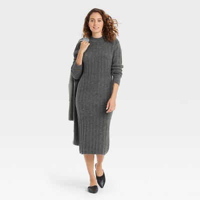 Women's Long Sleeve Rib-Knit Sweater Dress - A New Day™ Charcoal XS