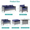 Sonkuki 7 Pieces Patio Sofa with Rectangle Fire Pit Table and Ottomans, Wicker Conversation Couch, Navy Blue Cushion - 3 of 4