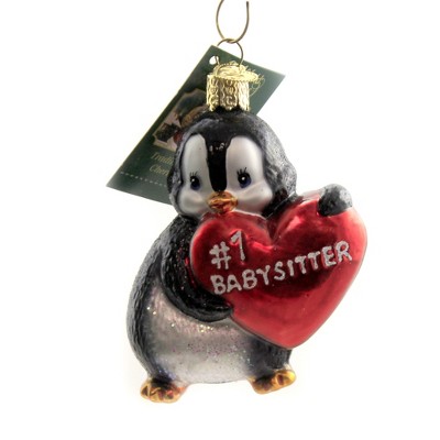 Old World Christmas 3.5" Best Babysitter Ornament Penguin Heart  -  Tree Ornaments