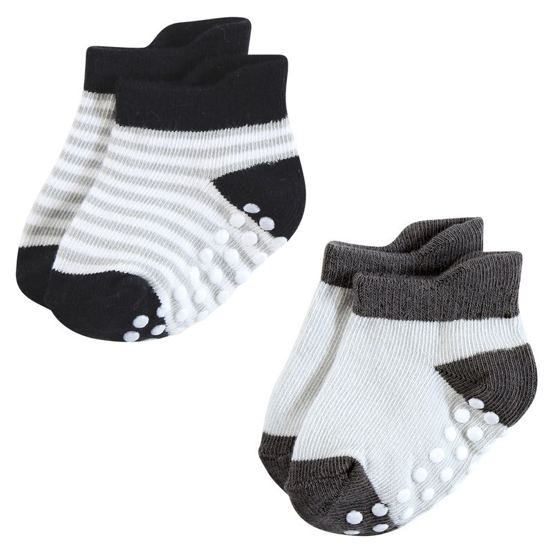 Hudson Baby Infant Boy Non-Skid No-Show Socks, Black White Stripes, 6 of 10
