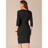 Allegra K Women's Tie Front Slit Neck Elbow Sleeve Office Business Sheath Dress - 3 of 4