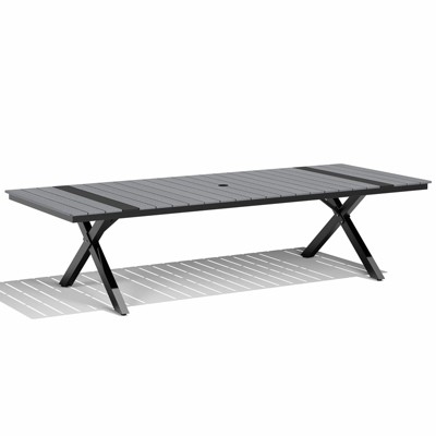 Crestlive Products Outdoor Dining Table for 8-10 People Patio Rectangle Table, Aluminum Frame with Durable Wood-Like Tabletop and Umbrella Hole Brown
