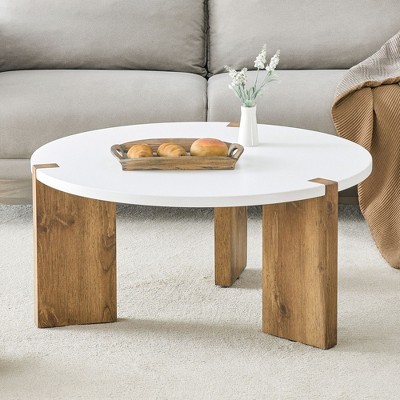 NicBex Natural Pattern Round Coffee Table with Embedded Design,Unique Rustic Charm Center Table for Living Room,Apartment
