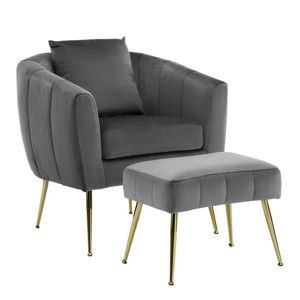 Velvet Accent Chair Set Barrel Chair with Ottoman Modern Club Chair Reading Armchair with Lumbar Pillow - 1 of 4