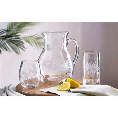 Clear Glass Floral Etched 67 oz Pitcher