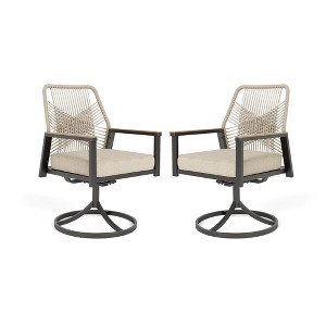 Captiva Designs Outdoor Dining Beige Rattan Chairs with Thick Cushions and Woven Wicker Backs - 1 of 4