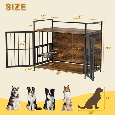 Large Rustic Brown Wood and Metal Dog Crate Table