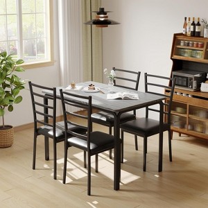 5-Piece Square Dining Table Set with 4 Chairs - Space-Saving Metal Frame & MDF Tabletop - Perfect for Small Spaces- Easy to Assemble - 1 of 4
