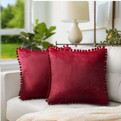 GIGIZAZA 18inch Decor Couch Throw Pillows,Red Decorative Round Pillow  Cushions,Velvet Pillows Inserts 2 Sets