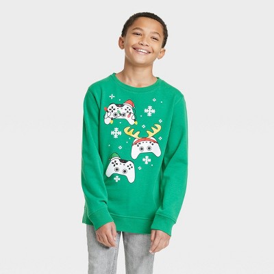 Kids' Holiday Gaming Remotes Fleece Sweatshirt - Green