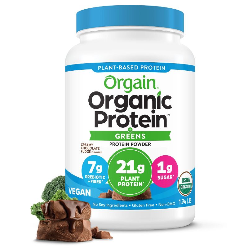 Orgain Organic Vegan Protein &#38; Greens Plant Based Powder - Creamy Chocolate Fudge - 31oz, 1 of 6