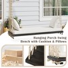 KTMBDW Patio Wooden Porch Swing,  Outdoor Hanging Porch Swing Bench with Comfy Cushion and 2 Pillows for Courtyard, Garden and Backyard - 3 of 4