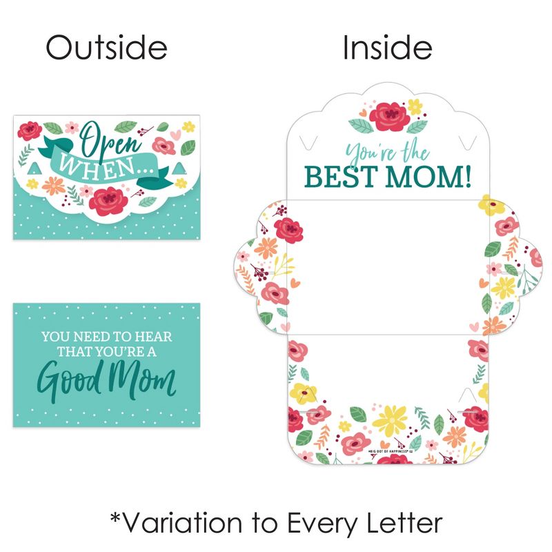 Big Dot of Happiness Colorful Floral Happy Mother's Day - Cards for Mom Gift Box Kit - Open When Letters - Set of 8, 6 of 10