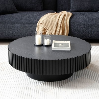 NicBex Round Fluted Coffee Table for Living Room,Modern Handcraft Drum Center Table,Circle Wooden End Table
