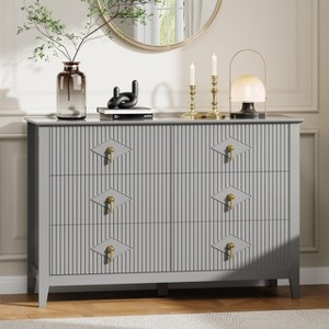 47.2" Fluted Dresser, 6-Drawer Wood Dresser for Bedroom, Modern Chest of Drawers, Storage Organizer Cabinet for Living Room, Hallway, Entryway - 1 of 4