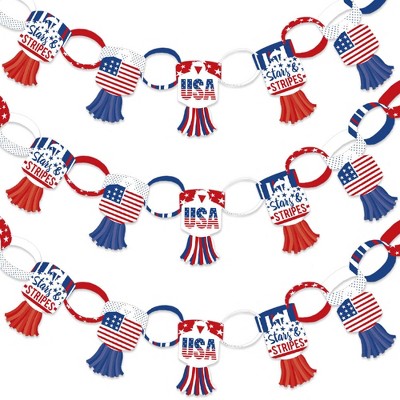 Big Dot of Happiness Stars & Stripes - 90 Chain Links & 30 Paper Tassels Kit - Memorial Day, 4th of July and Labor Day Paper Chains Garland - 21 feet
