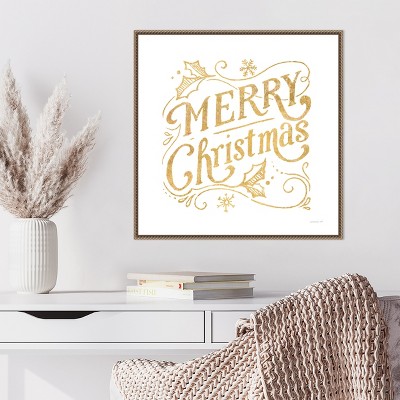 Gold Merry Christmas Quote Canvas Print with Beaded Frame