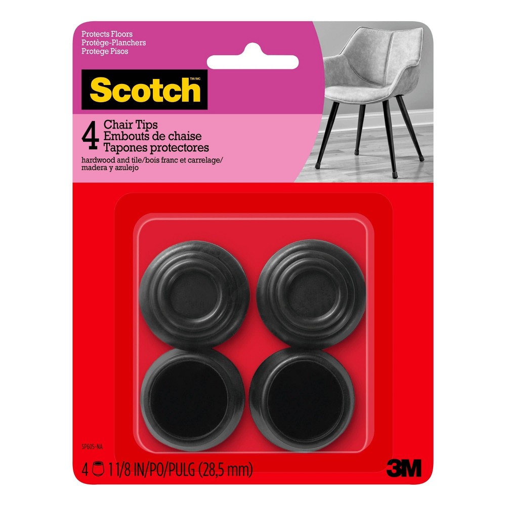 Scotch 4pk Rubber Chair Tips Black