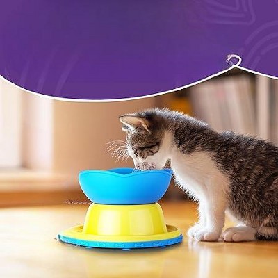 Yellow and Blue Elevated Slow Feeder Bowl for Cats