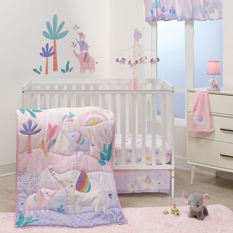 Bedtime Originals Elephant Dreams 3-Piece Pink Nursery Baby Crib Bedding Set, 2 of 11
