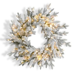 Christmas Dandan Flocked Pine Wreath - 1 of 4