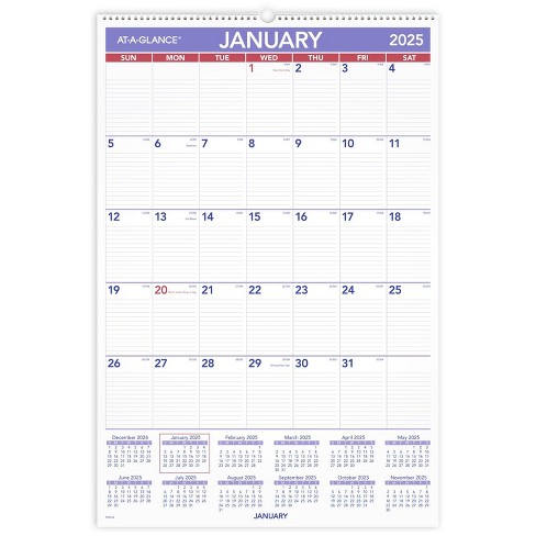 Monthly Wall Calendar with Ruled Daily Blocks 20 x 30 White Sheets 12-Month (Jan to Dec): 2025 - image 1 of 4