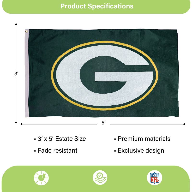 3'x5' Single Sided Flag w/ 2 Grommets, Green Bay Packers, 3 of 6