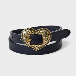 Girls' Western Heart Buckle Belt - art class™ Black/Gold - 1 of 3