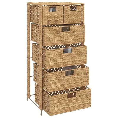 vidaXL Storage Unit Storage Chest Organizer with 6 Baskets Water Hyacinth - 18.5" x 14.6" x 39.4"