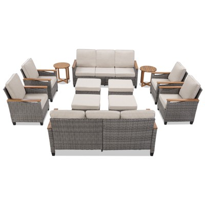 Buenhomino Outdoor PE Wicker Furniture Set – Modular Chairs, Sofas, Ottomans & Tables with All-Weather Cushions for Patio, Garden, Deck & Porch