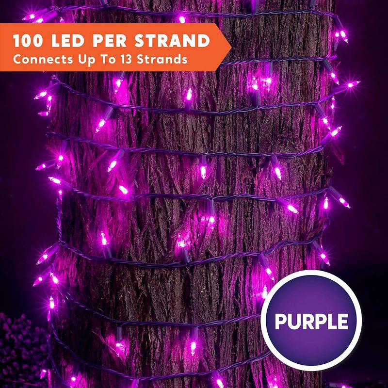 100 Purple LED Green Wire String Lights, 8 Modes (T5), 3 of 9