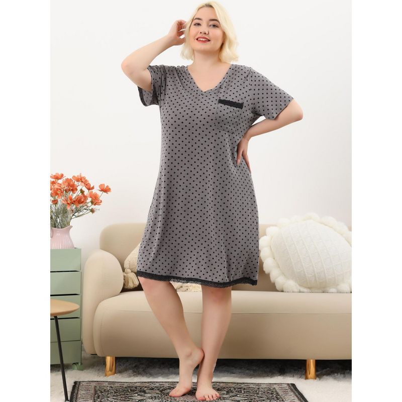 Agnes Orinda Women's Plus Size V Neck Polka Dots Short Sleeve Sleepwear Nightgowns, 4 of 8