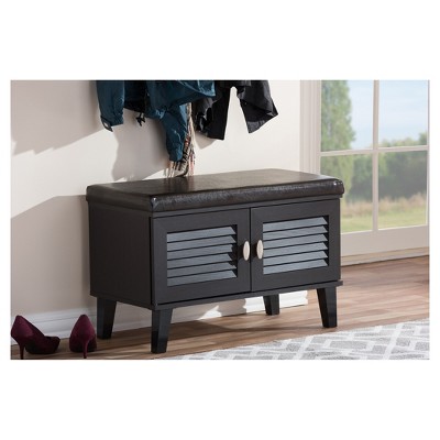 Espresso Modern Entryway Bench with Cushioned Seat and Shoe Storage