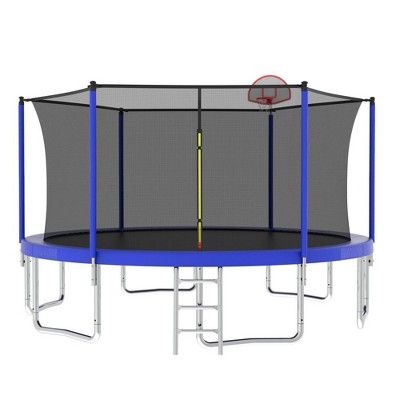 Jump Into Fun 14FT for Kids Children with Safety Enclosure Net And Basketball Hoop Outdoor Backyards Recreational Trampoline Durable Fun