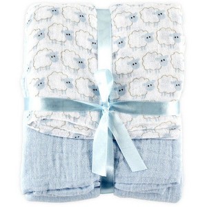 Hudson Baby Infant Boy Cotton Muslin Swaddle Blankets, Blue Sheep, One Size - 1 of 1