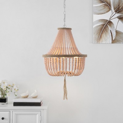 Blush Beaded Pendant Light with Natural Woven Tassel