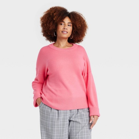 Women's Crewneck Spring Pullover Sweater - A New Day™ Pink XXL