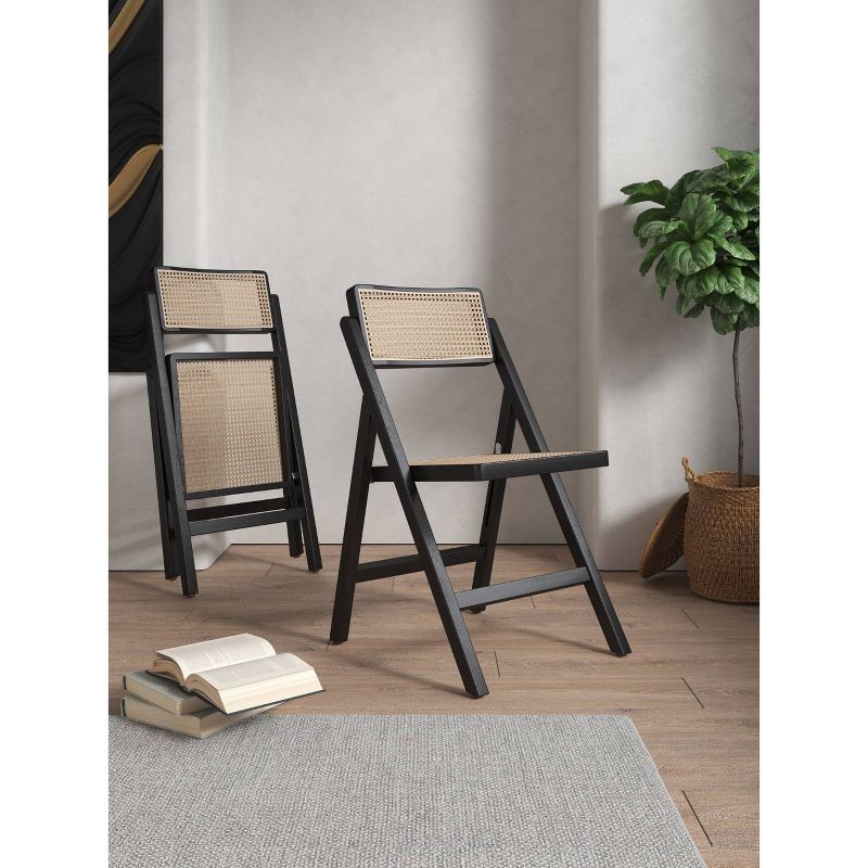 Set of 2 Pullman Cane Folding Dining Chairs Black/Natural - Manhattan Comfort, 3 of 13