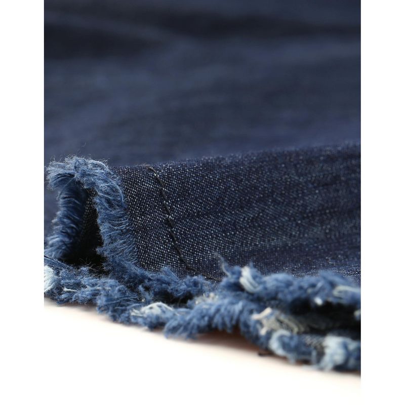 Allegra K Women's Jeans Long Sleeve Button Down Distressed Frayed Denim Shirt, 5 of 6