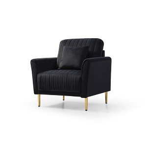 NicBex Velvet Accent Chair,Upholstered Living Room Chairs with Tufted Backrest and Metal Legs,Mid-Century Armchair,Accent Chairs for Bedroom,Black - 1 of 4