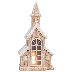 Transpac Resin 19.5 in. Multicolored Christmas Light Up Snowy Steeple - 1 of 2