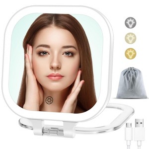 FASCINATE 2-Sided 10X Magnification Rechargeable Travel Makeup Mirror with 3 Colors LED Lighting & Stepless Dimming - 1 of 4