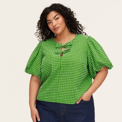 Women's Textured Polka Dot Puff Short Sleeve Blouse -  kate spade new york x Target Green