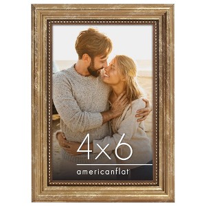 Americanflat Vintage Frames - 4x6 Picture Frame with Beaded Accents and Shatter-Resistant Glass - Antique Frames for Tabletop and Wall Display - Gold - 1 of 1