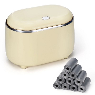 LunaLulinlk Yellow Mini Tabletop Trash Can with 200 Trash Bags, Pop-Up Small Tabletop Trash Can with Lid, Small Countertop Trash Can
