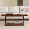 Bekrvio 39.4" Modern Farmhouse Coffee Table, 2-Tier Rectangle Wood Center Table with Storage & Unique X-Shaped Legs for Living Room Home Office - 4 of 4