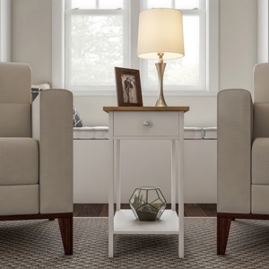 Hastings Home Narrow Side Table With Drawer and Storage Shelf - White/Honey Oak - 1 of 4